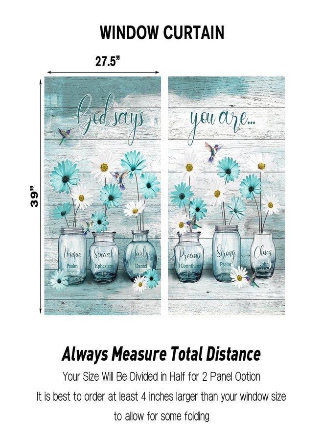 Coxila Teal Floral Kitchen Window Curtains 27.5 x 39 Inch Small Short Mini Cafe Rod Pocket Turquoise Aqua Flower White Daisy Fun Living Bedroom Room Home Treatment Set of 2 Curtain Panels Drapes Tiers - Image 4